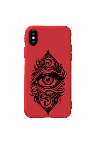 Other Apple iPhone X Eye patterned drawing Red Colored Silicone TPU Θήκη