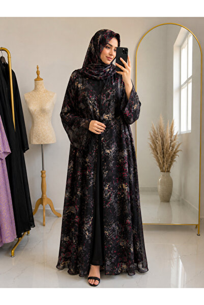 Passion by rahi Black printed sequins line detailed Abaya&Hijab