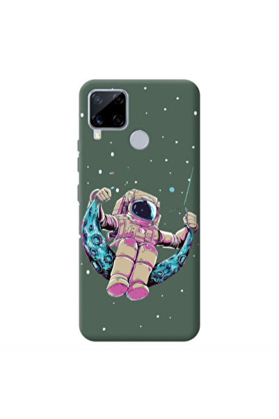 Other Realme C25 Astronaut swinging on the moon Dark Green Colored Silicone T...