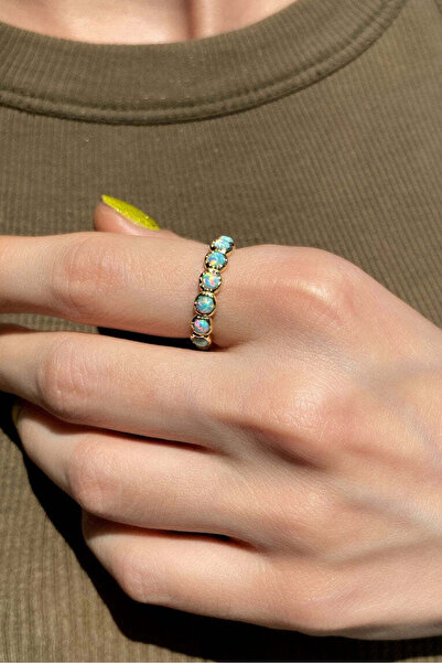 Spossy Silver Jewelry 925 Ayar Gümüş, Açık Mavi Opal Taşlı Tam Tur Yüzük, Num...