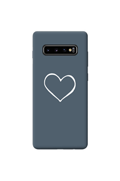Other Samsung S10 White heart Dark Grey Colored Silicone TPU Θήκη