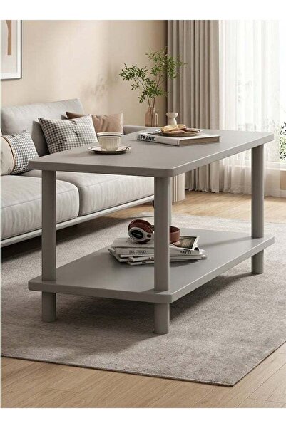NKX Modern Grey 2-Tier Rectangular Coffee Table with Lower Storage Shelf | Fr...