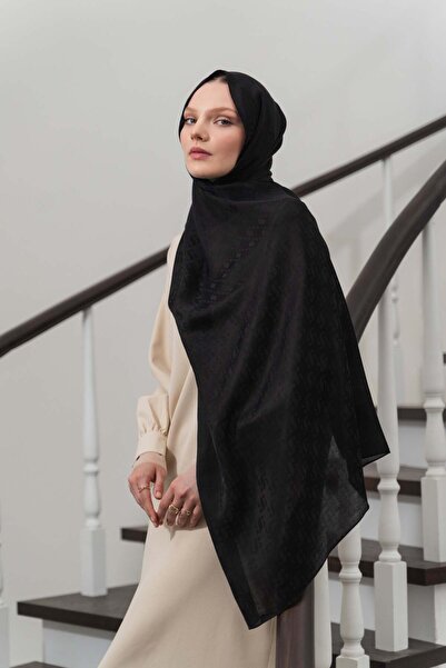 Aida Scarfs Black Floral Viscose Jacquard Shawl