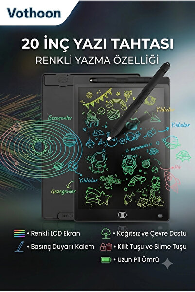 Vothoon 20 Inc Renkli Lcd Grafik Dijital Kalemli Çizim Tableti Yazı Tahta Not Yazma Eğitim Tableti
