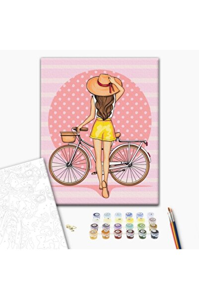 MC Micostore Set pictura pe numere 40x50cm, Brushme - Fata cu bicicleta - pen...