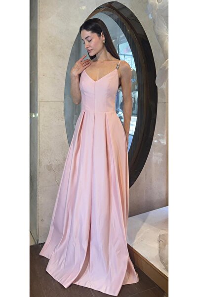 SpringStore Pudra İp Askılı Saten Abiye