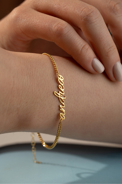 beonejewelry 925 Ayar Gümüş Kişiye Özel İsim Yazılı Gurmet Zincirli Bileklik