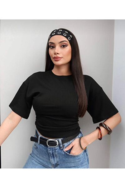 Yan Büzgülü Crop Tshirt