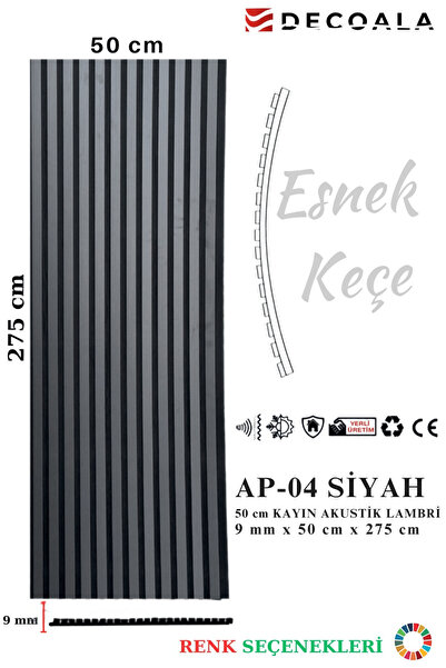 DECOALA Mdf Ahşap Akustik Duvar Paneli - Siyah