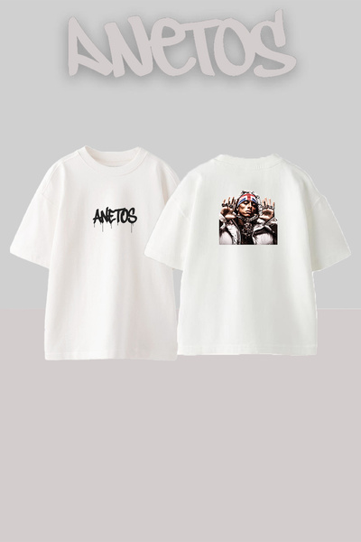 Anetos Λευκό μπλουζάκι Kanti Rush Design με στάμπα Unisex Oversize