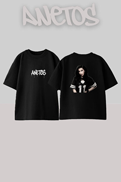 Anetos Cardi B_3 Design Printed Unisex Oversize Black Tshirt