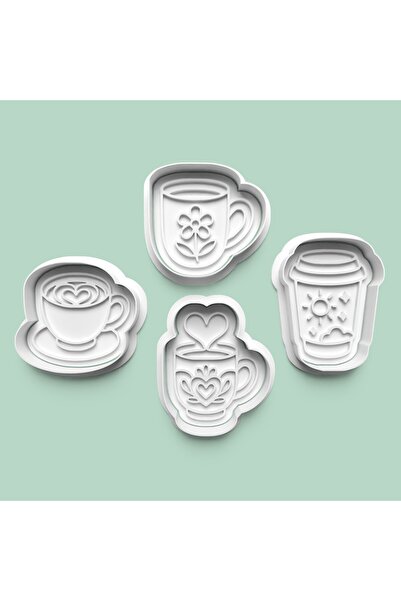 AKTASTORE قالب بسكويت وقت القهوة وقالب عجينة السكر مجموعة من 4 قطع 0972-set