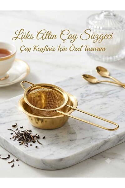 LOVYCO Luxury Gold Tea Strainer with Base - Stainless Steel Herbal Tea and Bl...