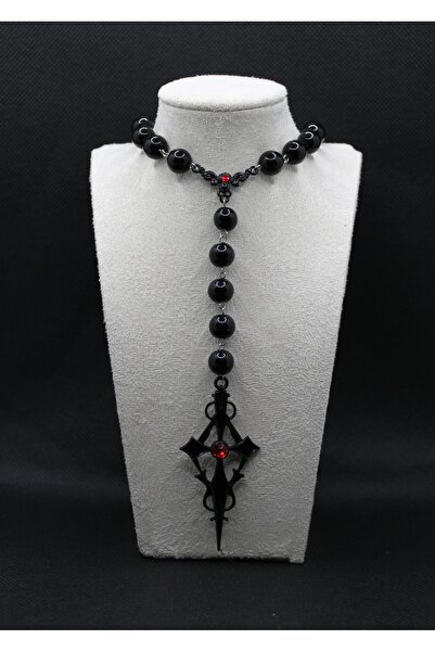 Mournbelle Gotik "Bloodthorn Rosary" Cam İnci Kolye (El Yapımı)