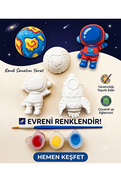 LİSYANTUS HOME 3’lü Uzay Macersı Taş Boyama Seti/Astronot/Hediye/Etkinlik/Eği...