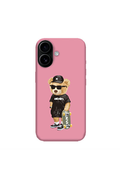 Other Apple Iphone 16 plus Bear with glasses Pink Colored Silicone TPU Θήκη