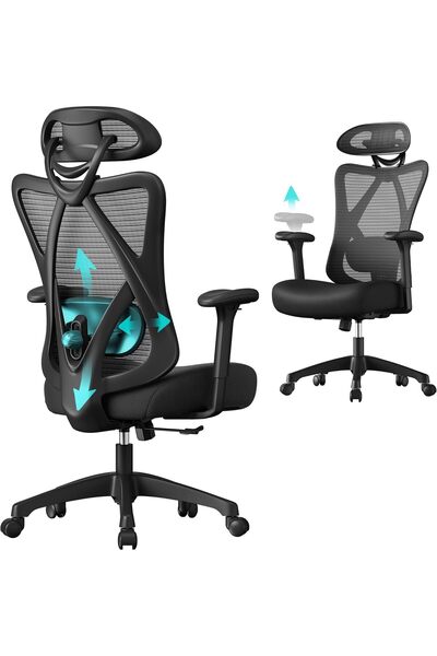 SONGMICS Ofis Sandalyesi, Ergonomik Çalışma Masası Sandalyesi, Bilgisayar San...
