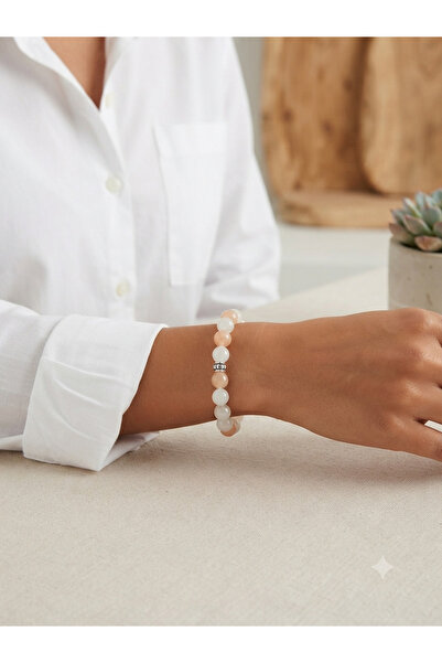 Leyandoğaltaş Leyan Natural Stone Sunstone 8 mm 17 cm Special Design Bracelet