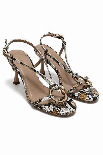 uqpe Selly Gold Ring Detailed Thin Strap Goblet Women's Heeled Sandals - Yilan