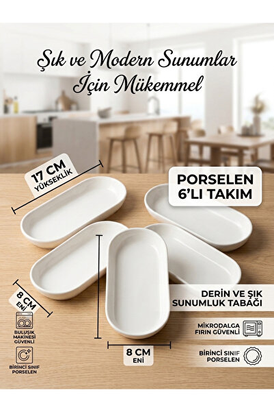 Generic Brand Set of 6 Porcelain Oval Serving Bowls - 17X8 cm Modern Breakfas...
