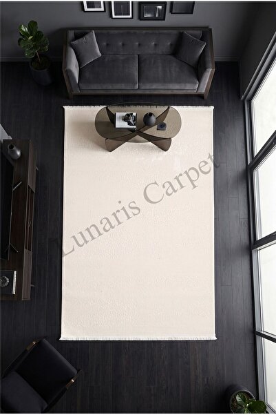 Lunaris %100 Akrilik Krem Yumuşak Dokulu İnce Halı Oturma Odası Kesme Yolluk ...