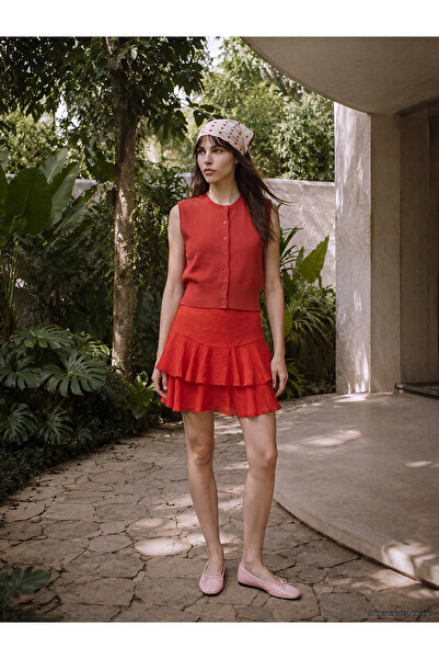 LC Waikiki Trendlucky Zippered Waist Layered Ruffle Shorts Skirt with a Diffe...