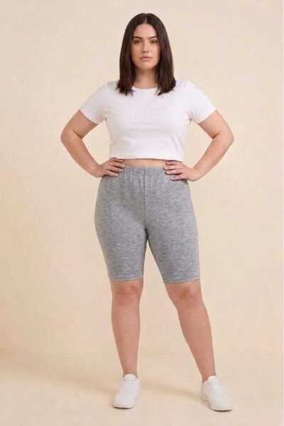 Brashop Gray Women's Plus Size High Waist Short Leggings - Cotton Lycra Above...