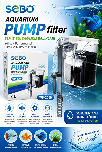 Sobo WP-206H Şelale Askı Filtre Akvaryum Dış Filtre 250 L/H 3.5W