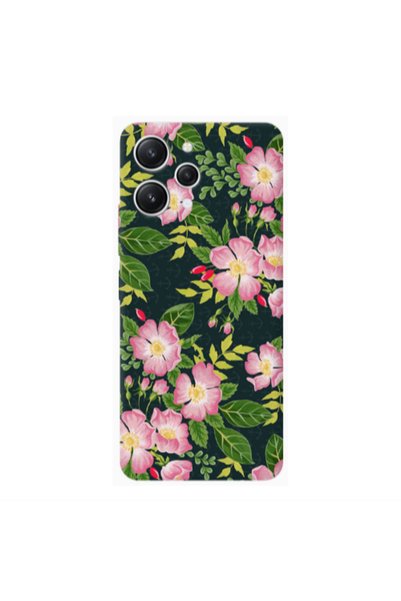 Other Xiaomi Redmi 12 Pink flowers green laves Transparent Silicone TPU Θήκη