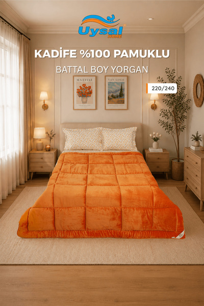 UYSAL KADİFE YORGAN %100 PAMUKLU TURUNCU BATTAL