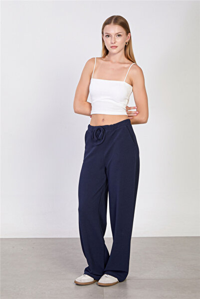 BARRELS AND OIL Women's Drawstring Waist Loose Pants - Navy Blue