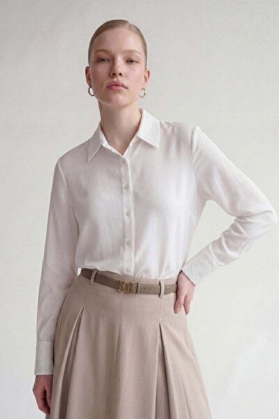 Levidor White Textured Sleeve and Collar Detail Shirt