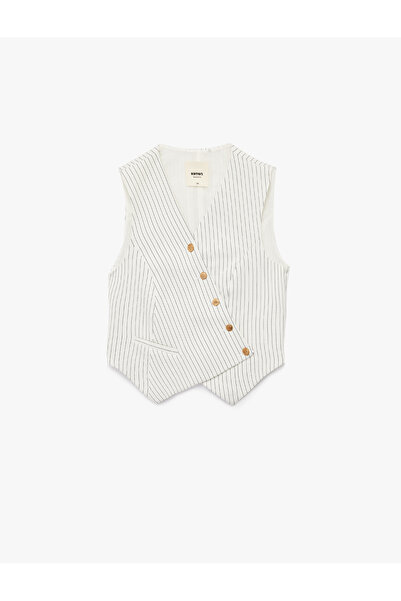 Koton Asymmetric V-Neck Striped Vest