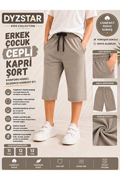 DYZSTAR Erkek Çocuk Cepli Kapri Şort Açık Vizon Compact Penye Rahat Kalıp Las...