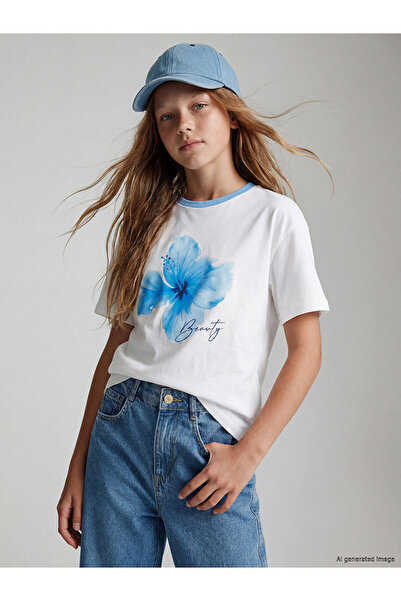 LC Waikiki Vizyon New Season Girls' Printed Crew Neck T-Shirt