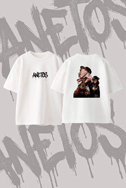 Anetos Rap Artist Design Printed Oversize Crew Neck T-Shirt White