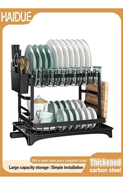 Generic 2 Tier Foldable Dish Drying Rack with Utensil Holder & Cutting Board ...