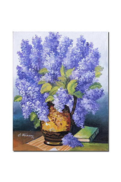artnova Ζωγραφισμένο στο χέρι βάζο με λιλά και ζωγραφική με βιβλία, 50x40 εκ....