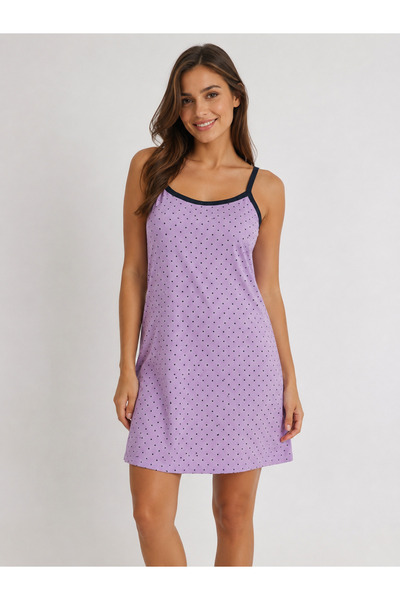 AYSUN TEKSTİL Women's 100% Cotton Polka Dot Patterned Thin Strap Dress & Nigh...
