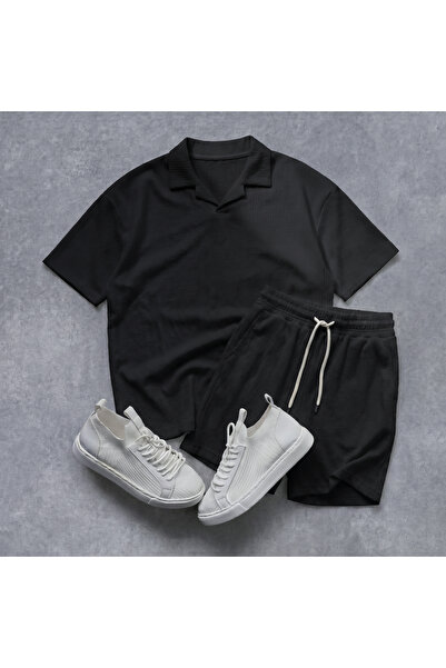 viperkombin Men's T-Shirt and Shorts Set Wrinkled Textured Fabric Summer 2-Pi...