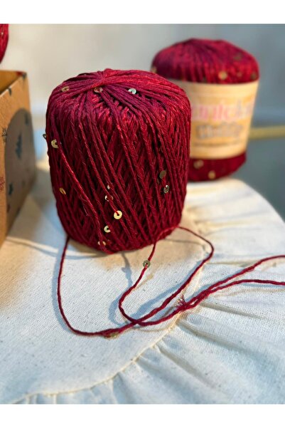 Dantelux Ață de tricotat Ozle cu paiete strălucitoare (80% bumbac - 20% paiete metalice) 50 Gr. 100 Metri NM: 3 - Burgundy