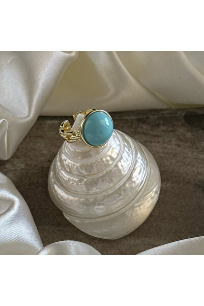 Leora Atelier Oval Firuze Taş Zincir Detay Yüzük