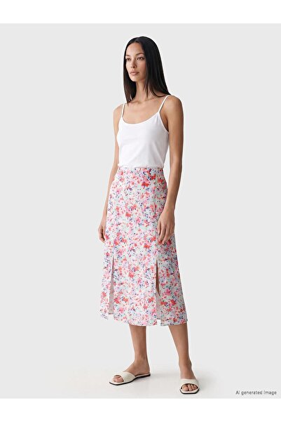 LC Waikiki Elastic Waist Floral A-Line Skirt (S6)