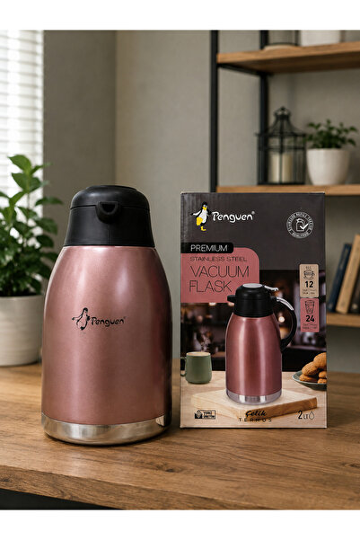 BAYKAL HOME Penguen 2 Litre Paslanmaz Çelik Vakumlu Termos Rose Gold 12 Saat ...