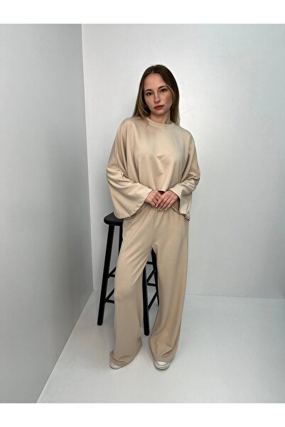 Veni Life Cape Top and Wide-Leg Pants Two-Piece Set