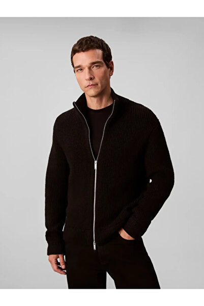 Calvin Klein LS FZ TEXTURE STITCH Siyah Erkek Fermuarlı Kazak