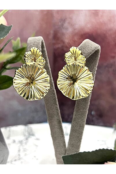 XUPING JEWELRY Gold Color Women's Pleated Fan Earrings - Ginkgo Leaf Design (...