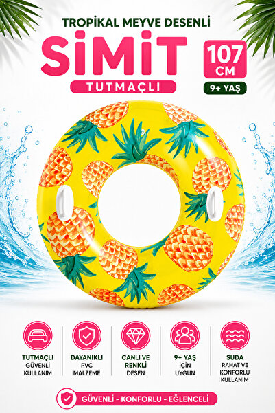 NeoThings Large Size Pineapple Patterned Inflatable Sea Ring 107 cm Double Ha...