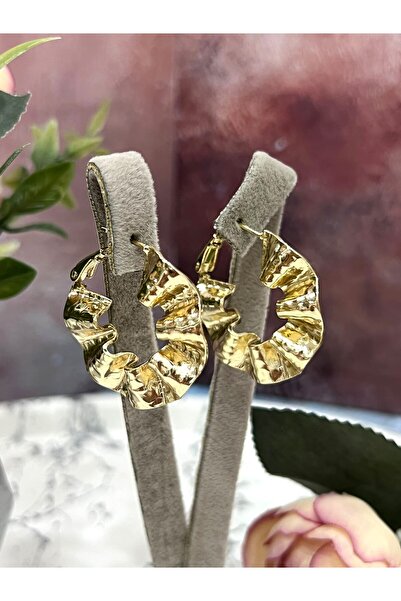 XUPING JEWELRY Gold Color Women's Ruffled Hoop Earrings - Curved Crushed Desi...