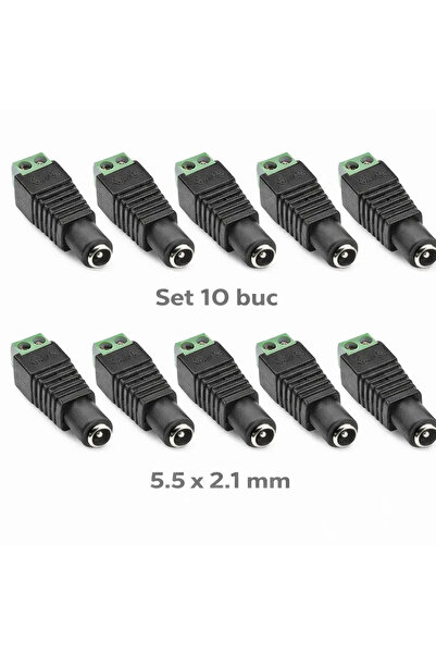 OEM Set 10 mufe alimentare DC 2.1x5.5mm mama cu prindere rapida cu surub regl...